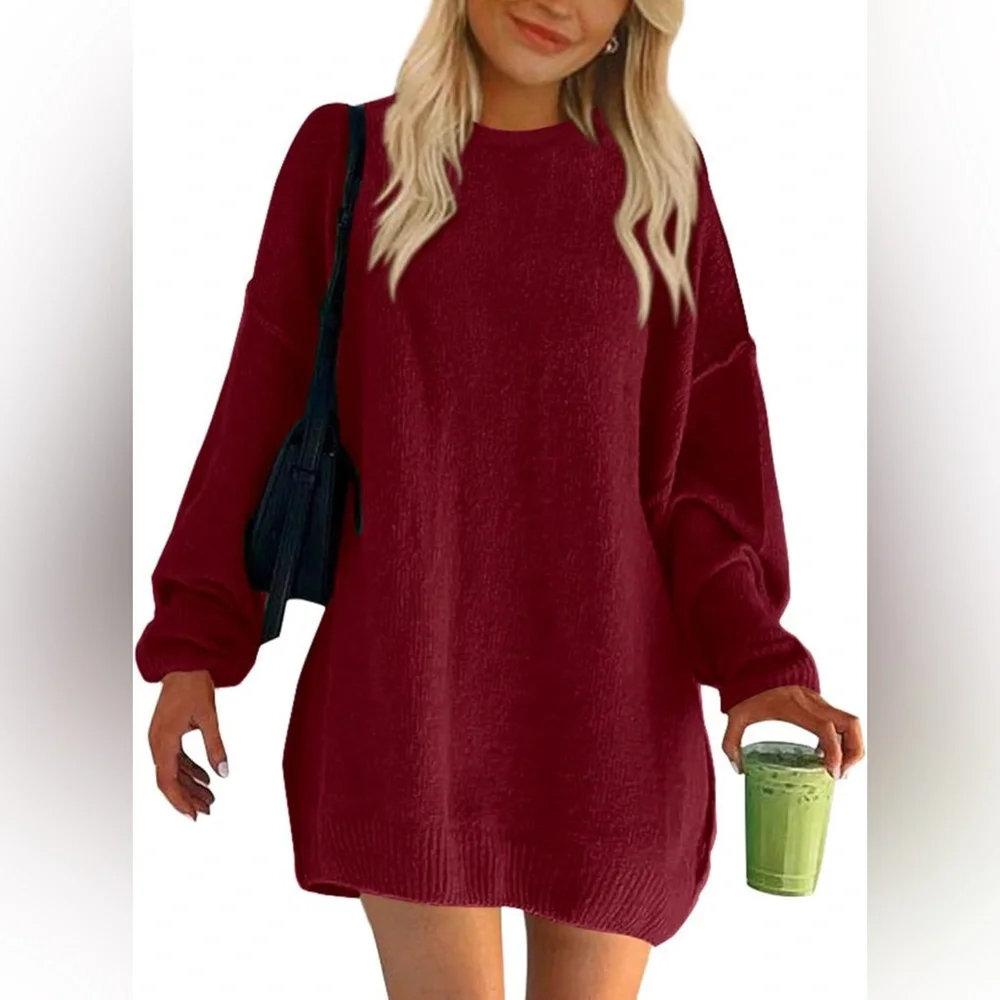 BTFBM Crewneck Long Sleeve Oversized Sweater Dress Winter Slouchy Soft Pullover - Picture 1 of 12